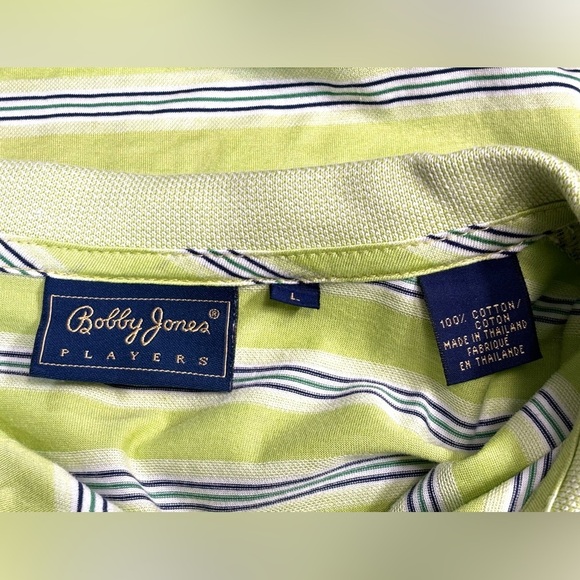 Bobby Jones Polo Shirt Size Large Aronimink Golf Lime Green Stripe Embroidered - Picture 3 of 7